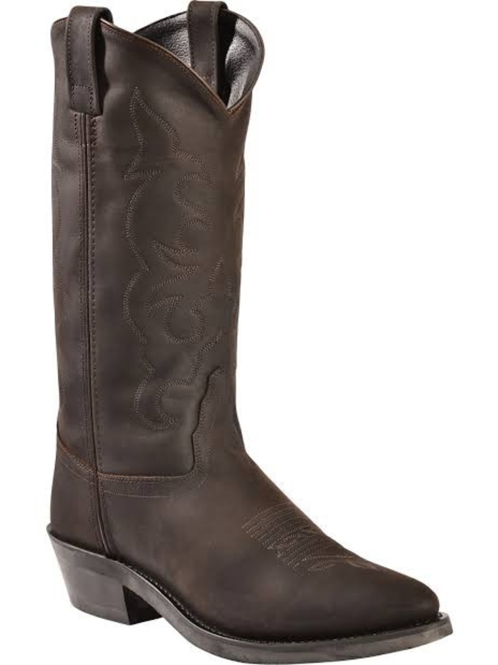 Old West Brown Western Trucker, Walking Heel, WAF Crazy Stitching New In The Box